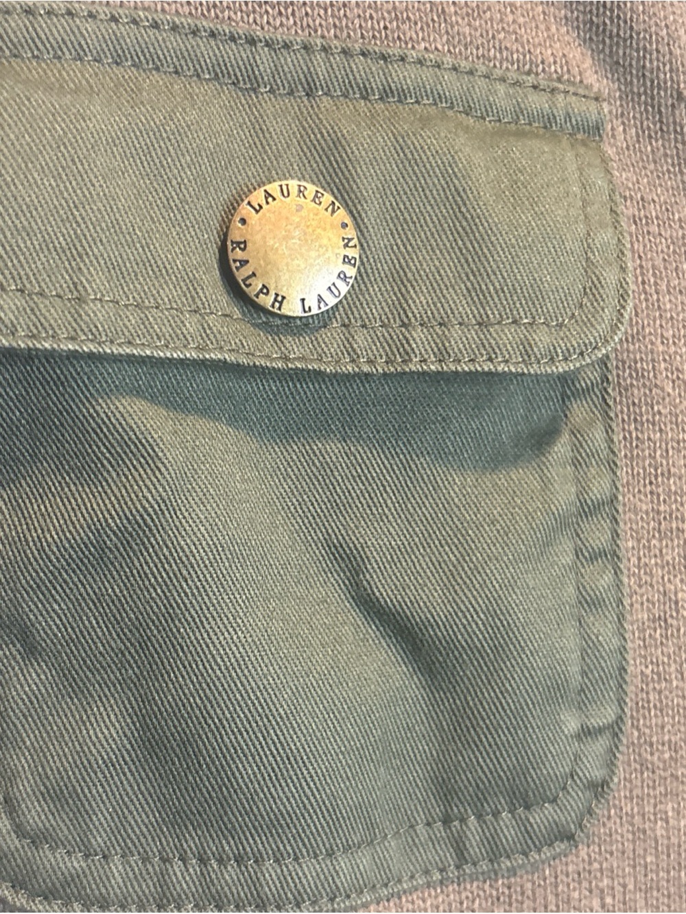 Ralph Lauren Brown Knit Short-Sleeve Cardigan with Olive Patch Pockets - Picture 3 of 12